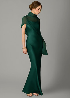 Azazie Jaleesa Bridesmaid Dresses Emerald A-Line High Neck Stretch Satin Dress image3