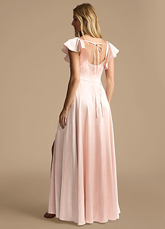 Azazie Bondi Bridesmaid Dresses Rose Gold A-Line Bow Metallic Satin Dress image3