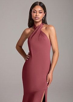 Azazie Lorena Jurken voor bruidsmeisjes Jurk van Chiffon met Zeemeermin Geplooid Merlot image2