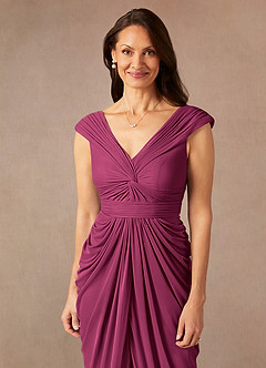 Azazie Lisolette Mother of the Bride Dresses Mulberry Sheath Pleated Mesh Dress image6