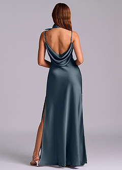 Azazie Yazmine Final Sale Dusty Sage Mermaid Pleated Stretch Satin Dress image7