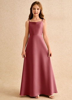 Azazie Joella Junior Formal Jurken voor bloemenmeisjes A-Lijn Jurk van Mat Satijn Geplooid Antieke Roos image5