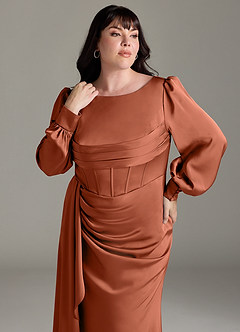 Azazie Raye Bridesmaid Dresses Cedar Rose Mermaid Long Sleeve Stretch Satin Dress image11