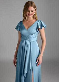 Azazie Omari Bridesmaid Dresses Steel Blue A-Line Stretch Satin Dress image4