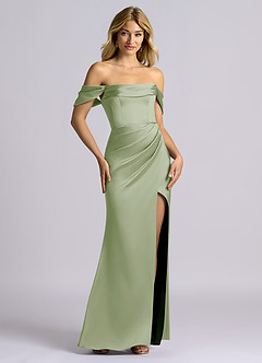 Azazie Auden Robes de demoiselle d'honneur Robe Fourreau Convertible en Satin extensible Épaule décolletée Vert Sauge image7