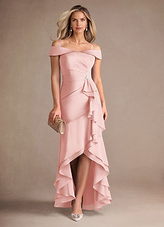 Azazie Billings Kleider für die Brautmutter Meerjungfrau-Linie Schulterfrei Stretch-Satin Kleid Puderrosa image7