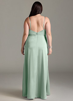 Azazie Brielle Bridesmaid Dresses Agave A-Line Cowl Spaghetti Straps Stretch Satin Dress image7