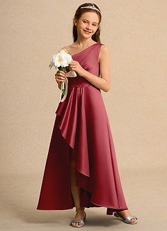 Azazie Taffy Girls Formal Vente Finale Robe Trapèze en Mat Satiné Dentelle Dark Green image4