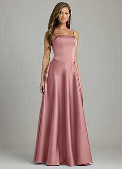 Azazie Andrea Vestidos de damas de honor Vestido Rosa Polvorienta de Satén Elástico de Línea A con Escote corazón image4