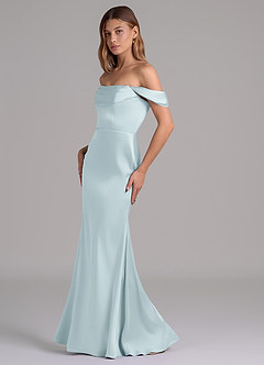 Azazie Miley 신부 들러리 드레스 인어 오프 더 숄더 스트레치 새틴 바닥 길이 드레스 image4