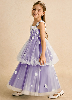 Azazie Teacup vestidos de niña de las flores Vestido de Marfil Tahití de Tul de Princesa con Encaje image3