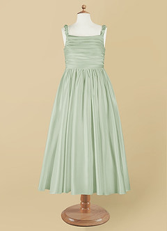Azazie Cutie Pie Flower Girl Dresses Dusty Sage A-Line Pleated Matte Satin Dress image7