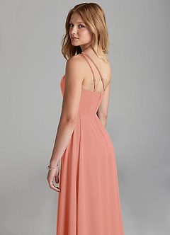Azazie Maron Junior Coral A-Line Pleated Stretch Satin Dress image2