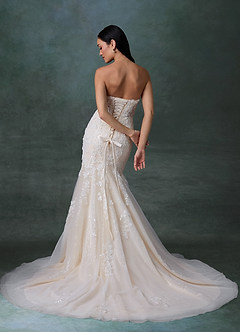 Azazie Chelley At-home Try On Dresses Diamond White Champagne Mermaid Strapless Tulle Dress image2