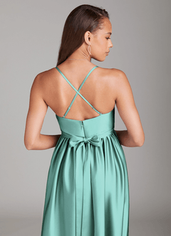 Azazie Llana Maternity Bridesmaid Dresses A-Line Stretch Satin Floor-Length Dress with Pockets image4