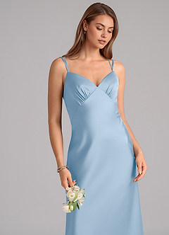 Azazie Suttona Brudtärnklänningar Klä av A-Linje i Stretch Satin Plisserad Puderblå image7