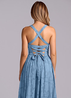 Azazie Francis Bridesmaid Dresses Steel Blue A-Line Corset Floral Burnout Dress image8