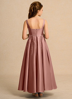 Azazie Mochi Girl Jurken voor bloemenmeisjes Baljurk Jurk van Mat Satijn Geplooid Ceder Roos image2