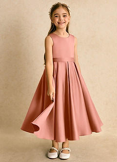 Azazie Junebuj Flower Girl Dresses MAI TAI Ball-Gown Pleated Matte Satin Dress image2