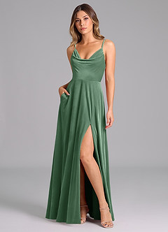 Azazie Sarella Robes de demoiselle d'honneur Robe Trapèze en velours Plissée Eucalyptus image1