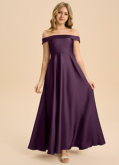 Azazie Sissy Junior Abito A-Line in Raso Elasticizzato a Spalla Scoperta Prugna image4