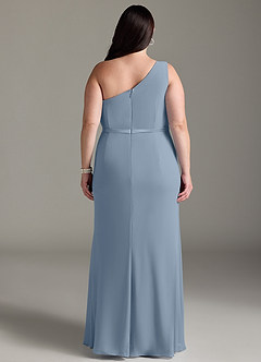 Azazie Liza Vestidos de damas de honor Vestido de Azul Polvoriento de Gasa de Corte Sirena con Hombro unilateral image7