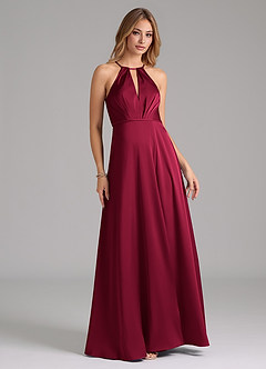 Azazie Evalleen Bridesmaid Dresses Burgundy A-Line Pleated Stretch Satin Dress image3