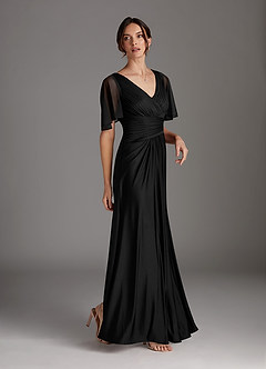 Azazie Sicily vestidos de madre de la novia Vestido de Negro de Jersey de Corte En A con Plisado image3