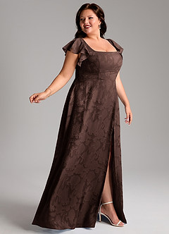 Azazie Bondi Brudepigekjoler En streg Sideslids Blomsterudbrændthed Gulv-længde Kjole image9