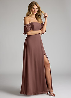 Azazie Sue Bridesmaid Dresses Espresso A-Line Off the Shoulder Chiffon Convertible Dress image5