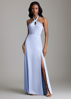 Azazie Tracie Bridesmaid Dresses Ice A-Line Side Slit Stretch Satin Dress image1