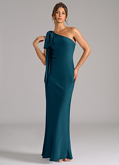 Azazie Capri Brautjungfernkleider Meerjungfrau-Linie One-Shoulder Stretch-Satin Kleid Tintenblau image3