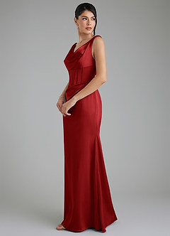 Azazie Spencer Bridesmaid Dresses Pomegranate Mermaid Pleated Stretch Satin Dress image4