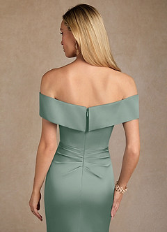 Azazie Laredo Moeder van de bruid jurken Zeemeermin Jurk van Stretch Satijn Off the Shoulder Zilveren Salie image7