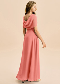 Azazie Emma Junior Robe Trapèze en Mousseline de soie Plissée Rose Saumon image6