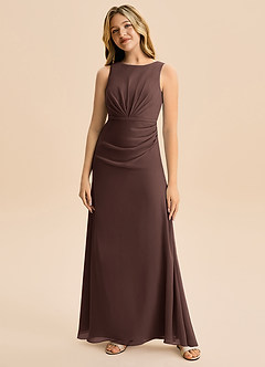 Azazie Floris Junior Vestido de Ganache de Gasa de Corte en A con Plisado image4