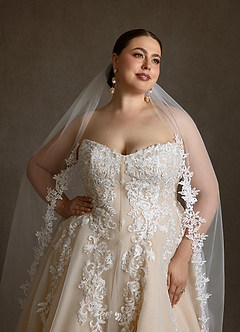 Azazie Sonnet Wedding Dresses Diamond White Champagne Ball-Gown Strapless Lace Dress image5