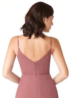 Azazie Evalin Brautjungfernkleider A-Linie V-Hals Gefaltet Gittergewebe Kleid Wüstenrose image6