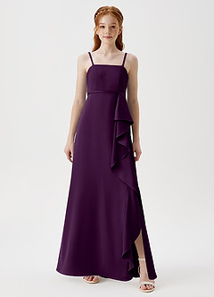 Azazie Kaylee Junior Robe Trapèze en Satin extensible avec ceinture Grain De Raisin image3