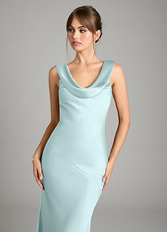 Azazie Rylina Bridesmaid Dresses Sea Glass Mermaid Stretch Satin Dress image4