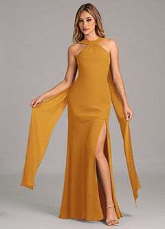 Azazie Kinsley Bridesmaid Dresses Butterscotch Mermaid Pleated Chiffon Dress image5