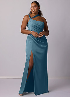 Barbie ♥ Azazie Brautjungfernkleider Meerjungfrau-Linie One-Shoulder Stretch-Satin Kleid Bermudablau image8