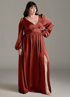 Azazie Norah Robes de demoiselle d'honneur Robe Trapèze en Satin extensible Terracotta image9