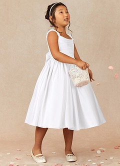 Azazie Cutie Pie Flower Girl Dresses A-Line Pleated Matte Satin Dress image1