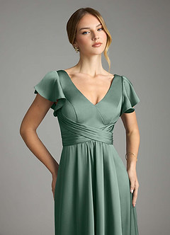Azazie Omari Bridesmaid Dresses Eucalyptus A-Line Stretch Satin Dress image6