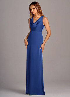 Azazie Wrenlee Bridesmaid Dresses Royal Blue A-Line Stretch Satin Dress image5