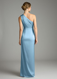 Azazie Emorie Final Sale Steel Blue Sheath One Shoulder Stretch Satin Dress image6