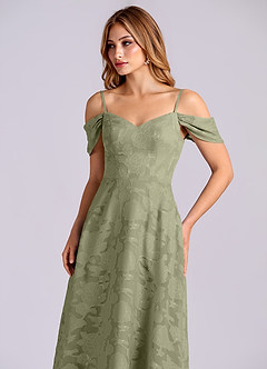 Azazie Marley Final Sale Pistachio A-Line Off the Shoulder Floral Burnout Convertible Dress image7