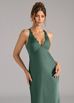 Azazie Tianna Bridesmaid Dresses Eucalyptus A-Line Stretch Satin Dress image7