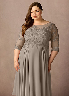 Azazie Marge Mother of the Bride Dresses Taupe A-Line Scoop Lace Chiffon Dress image11